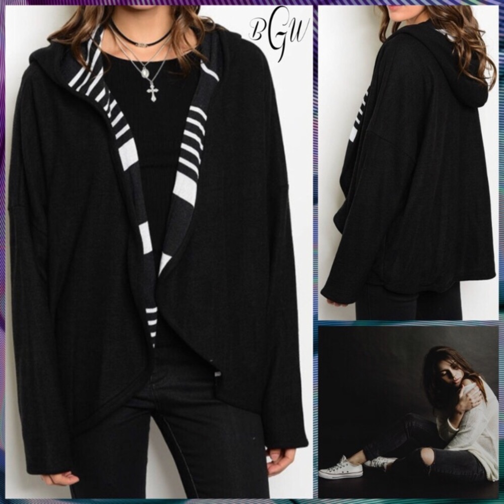 Black and white hooded cardigan NWT